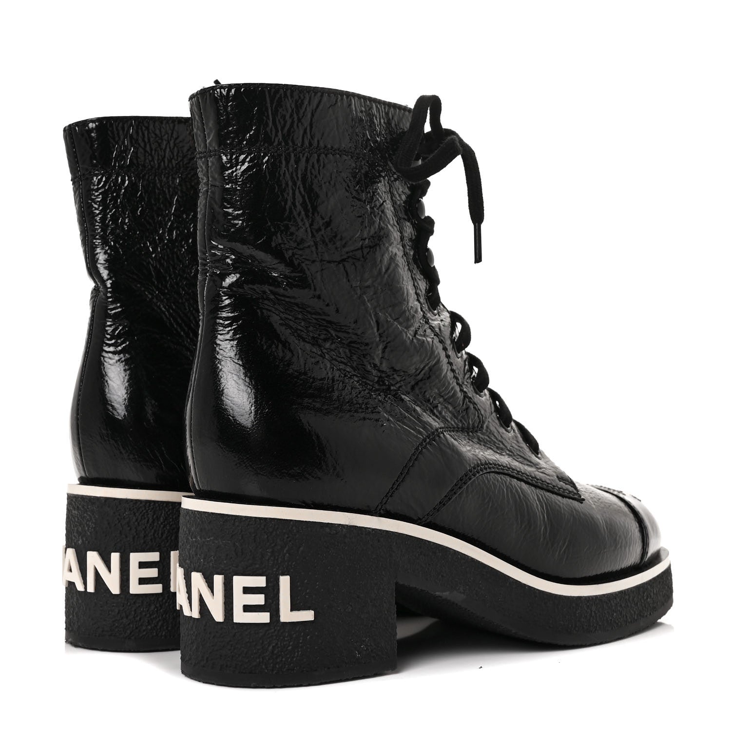 Chanel Patent Lace Up Boots 38 Black 4 of 7