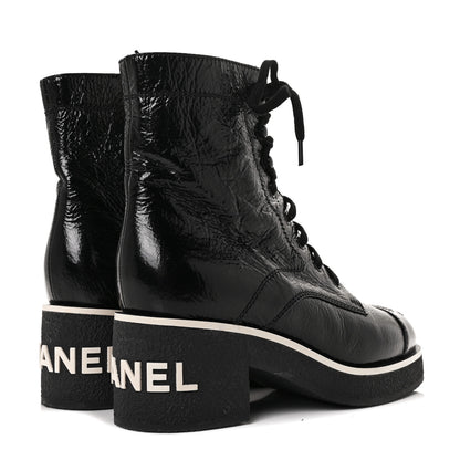 Chanel Patent Lace Up Boots 38 Black 4 of 7