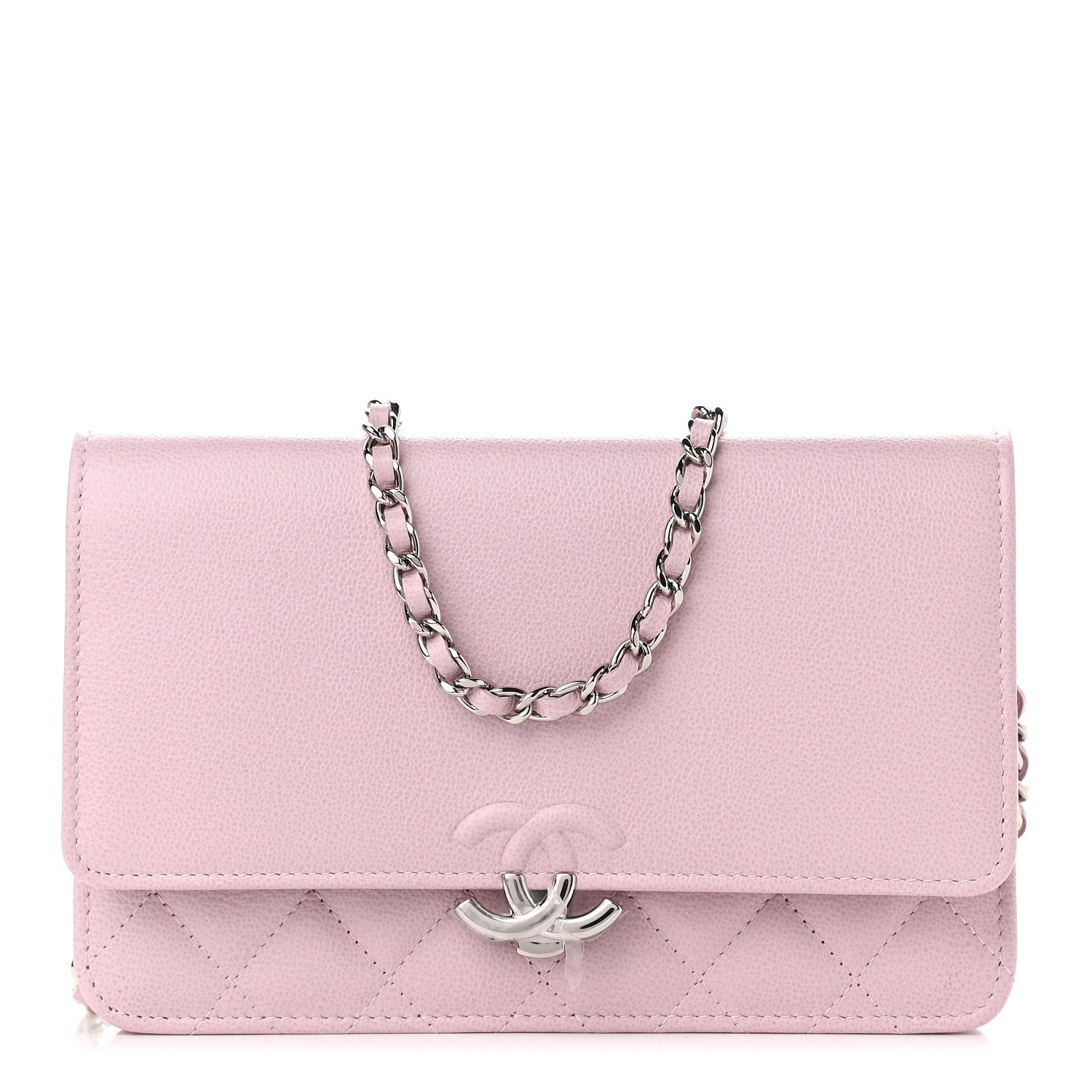 Chanel Grained Calfskin Quilted CC Box Wallet On Chain WOC Light Pink 1 of 11