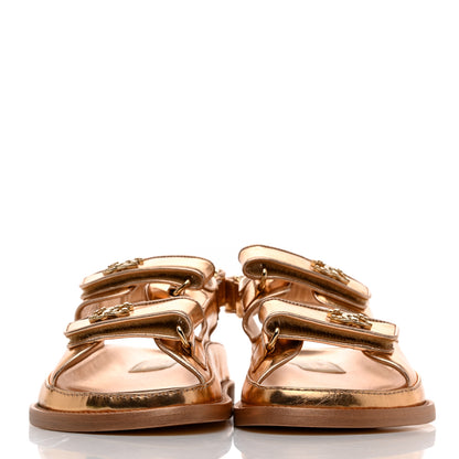 Chanel Metallic Laminated Calfskin Velcro Dad Sandals 35 Golden 2 of 8