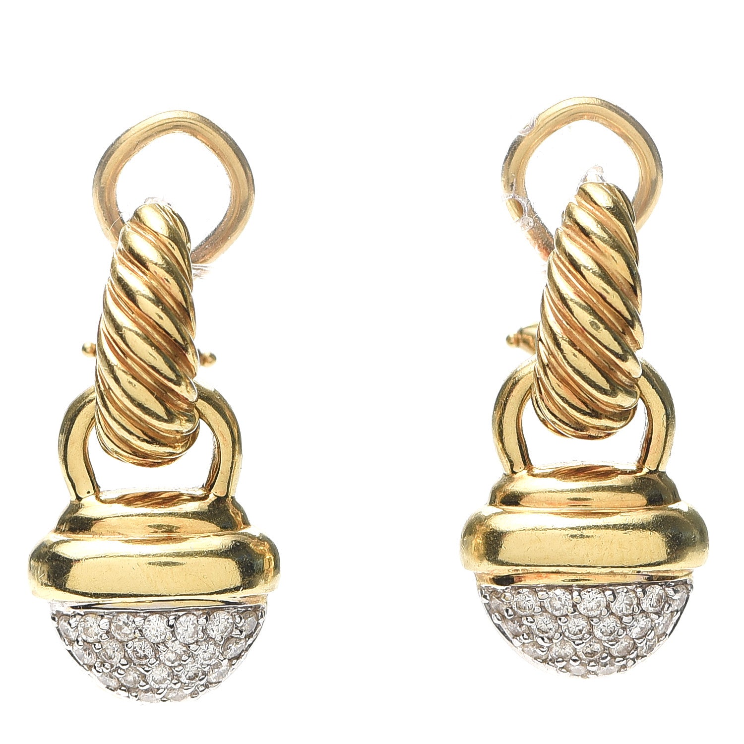 David Yurman 18K Yellow Gold Diamond Acorn Drop Earrings 1 of 4