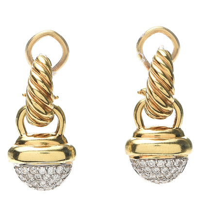 David Yurman 18K Yellow Gold Diamond Acorn Drop Earrings 1 of 4