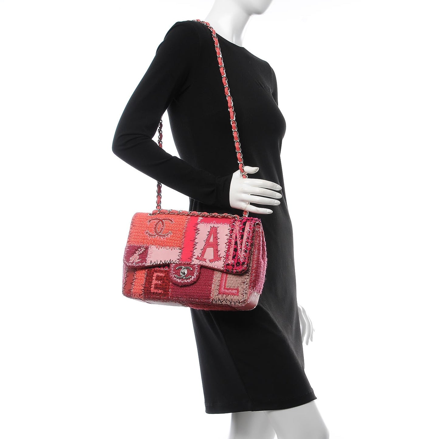 Tweed Patchwork Jumbo Single Flap Pink