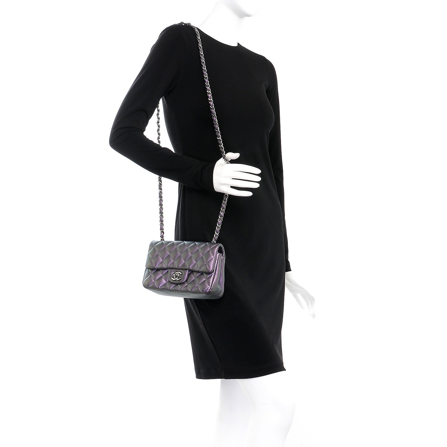 Chanel Metallic Lambskin Quilted Mini Rectangular Flap Purple 2 of 12
