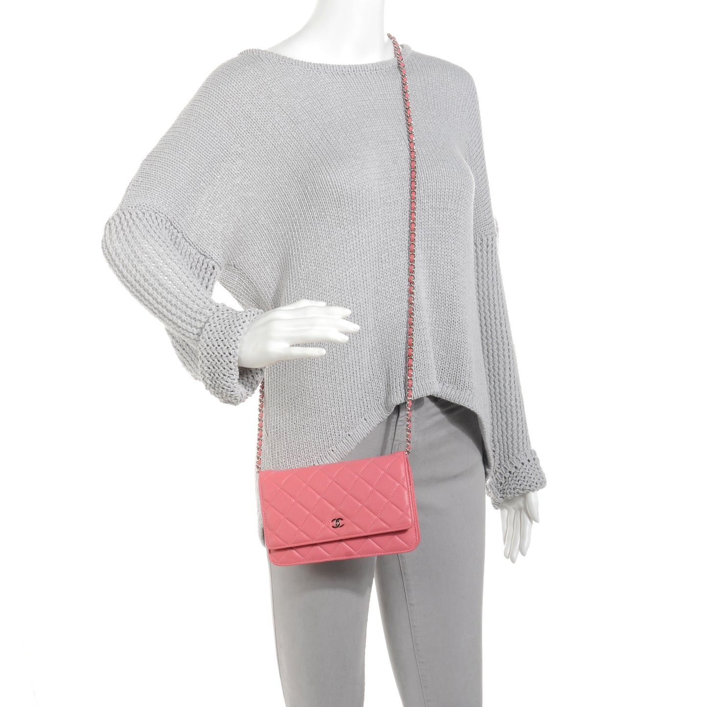 Lambskin Wallet On Chain WOC Pink