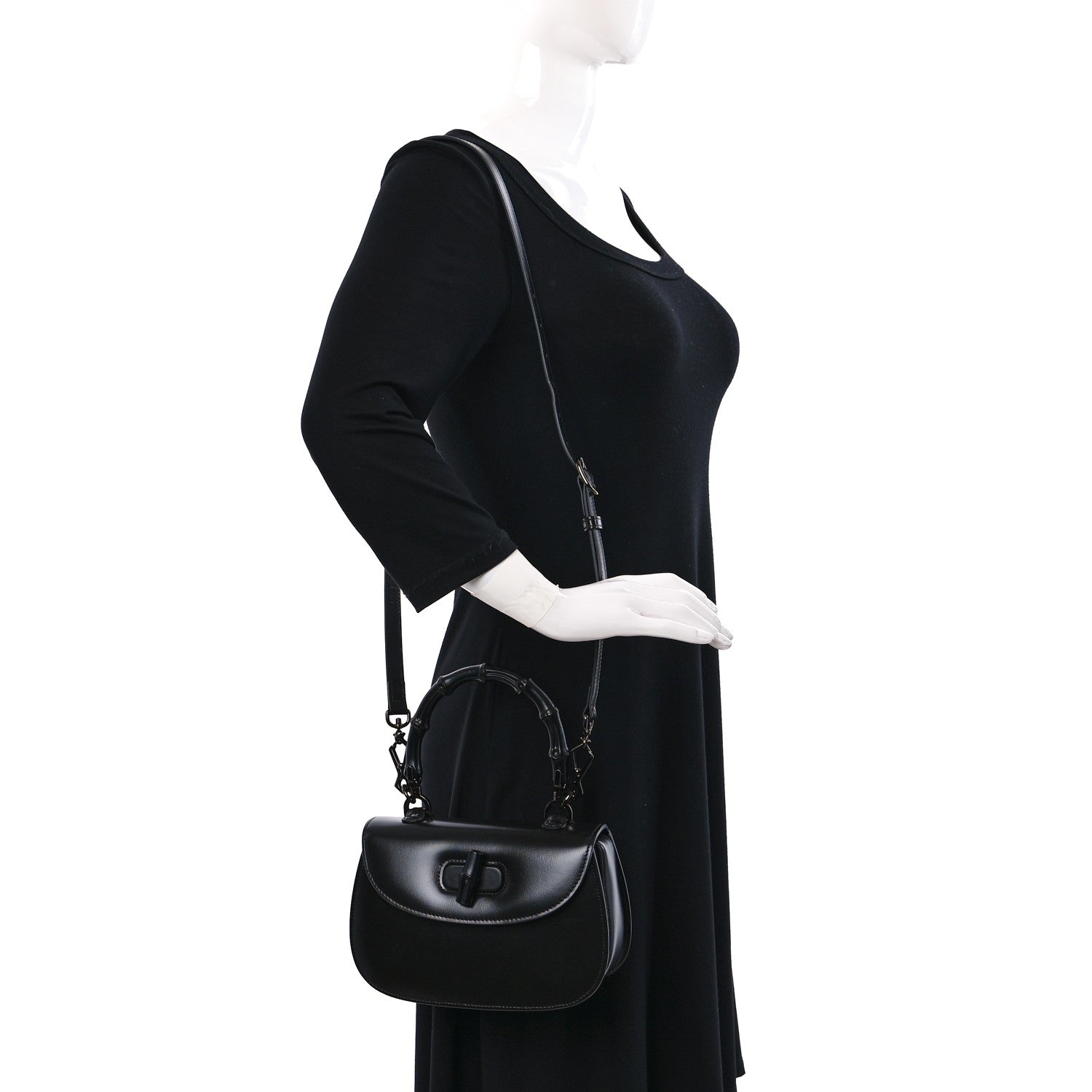 Gucci Boarded Dyana Lux Calfskin Web Monochrome Small Bamboo 1947 Top Handle Bag Black 2 of 10