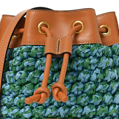 Valentino Garavani Raffia Crochet Nappa Mini Vlogo Bucket Bag Brown Blue 6 of 8