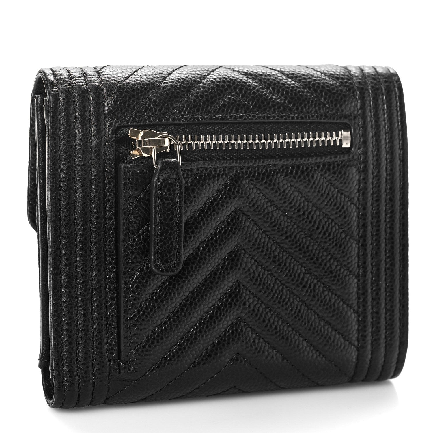 Chanel Caviar Chevron Quilted Boy Compact Wallet Black 3 of 10