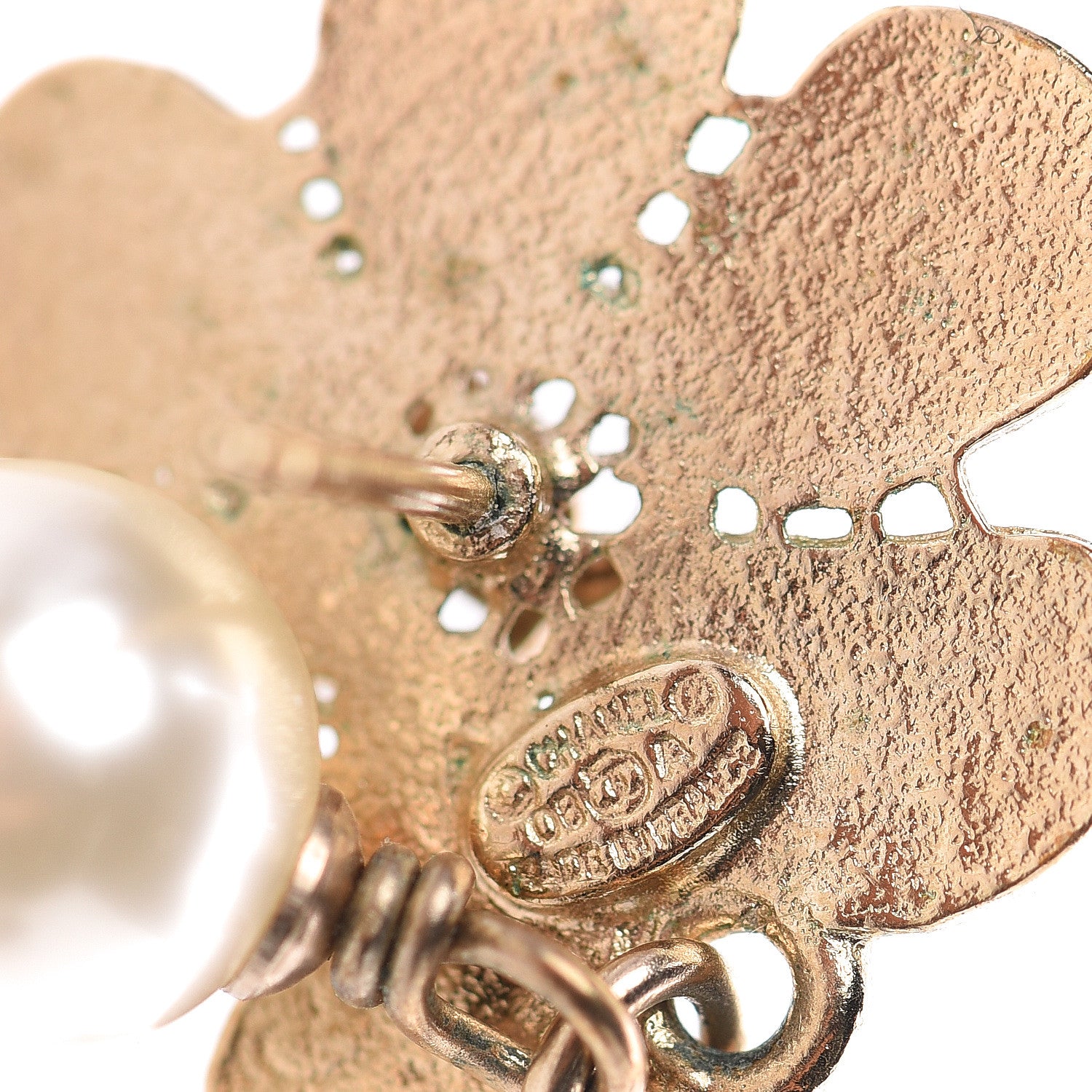 Chanel Pearl CC Flower Drop Earrings Gold 4 of 4