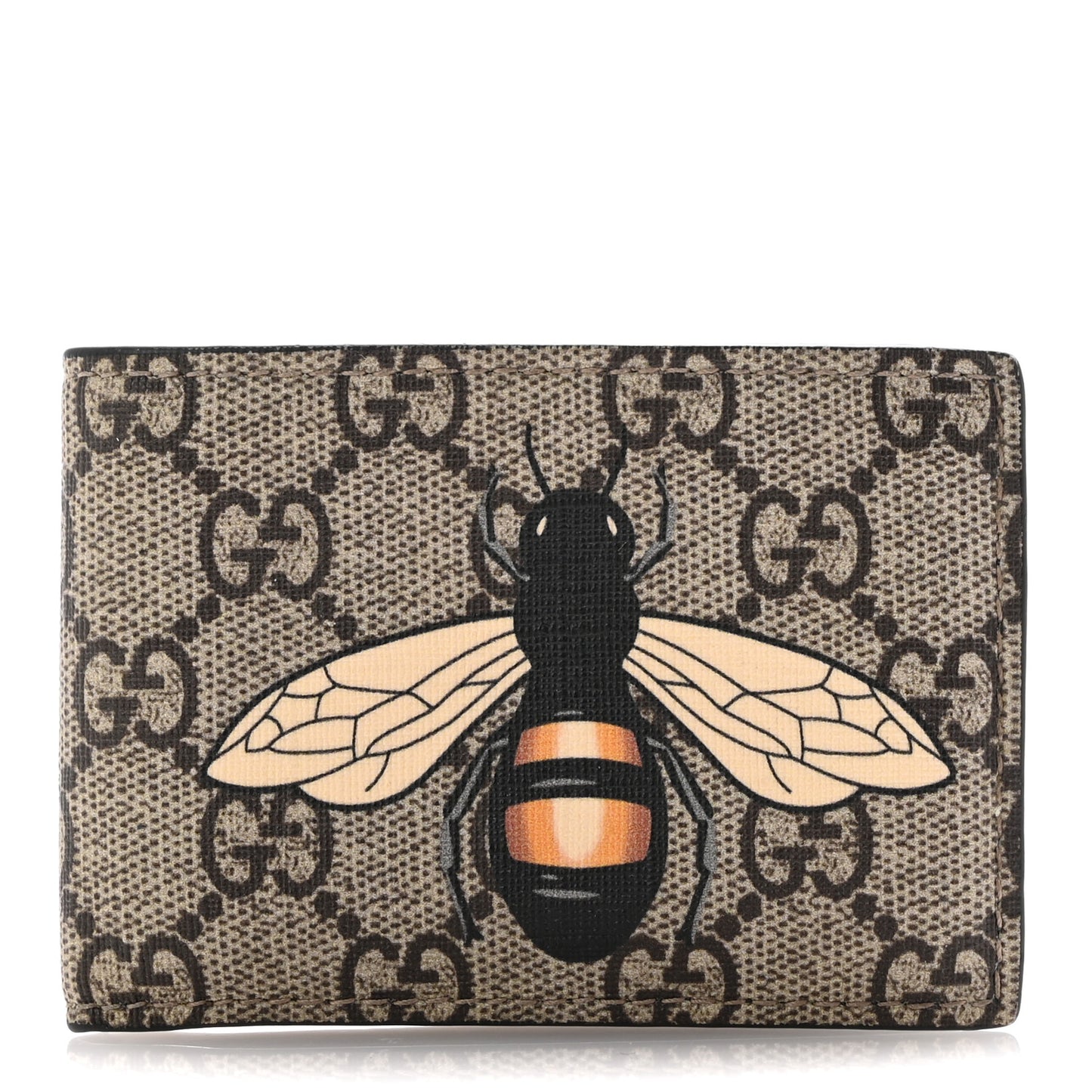 GG Supreme Monogram Bee Bi-Fold Wallet Beige