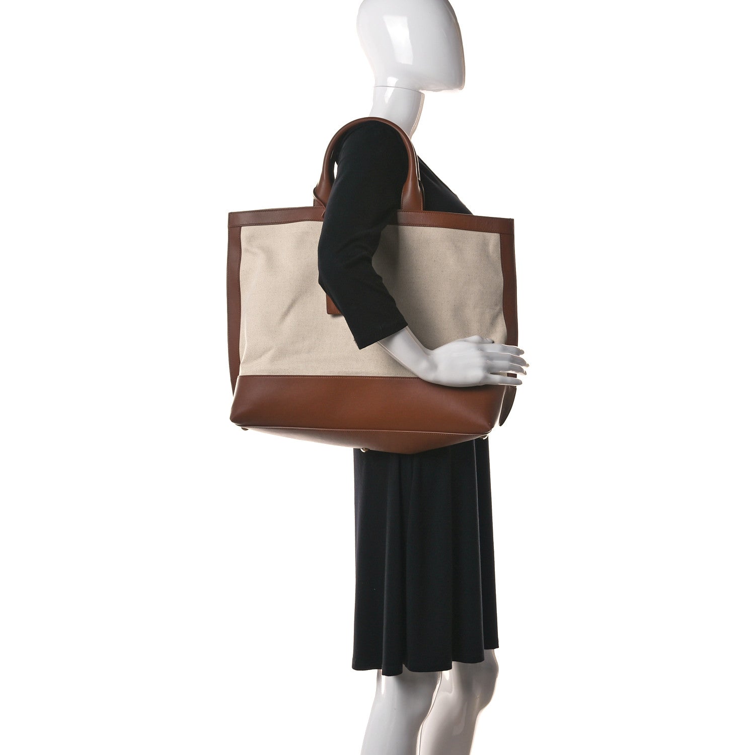 Saint Laurent Calfskin Linen Two Tone Cabas Tote Beige 2 of 9