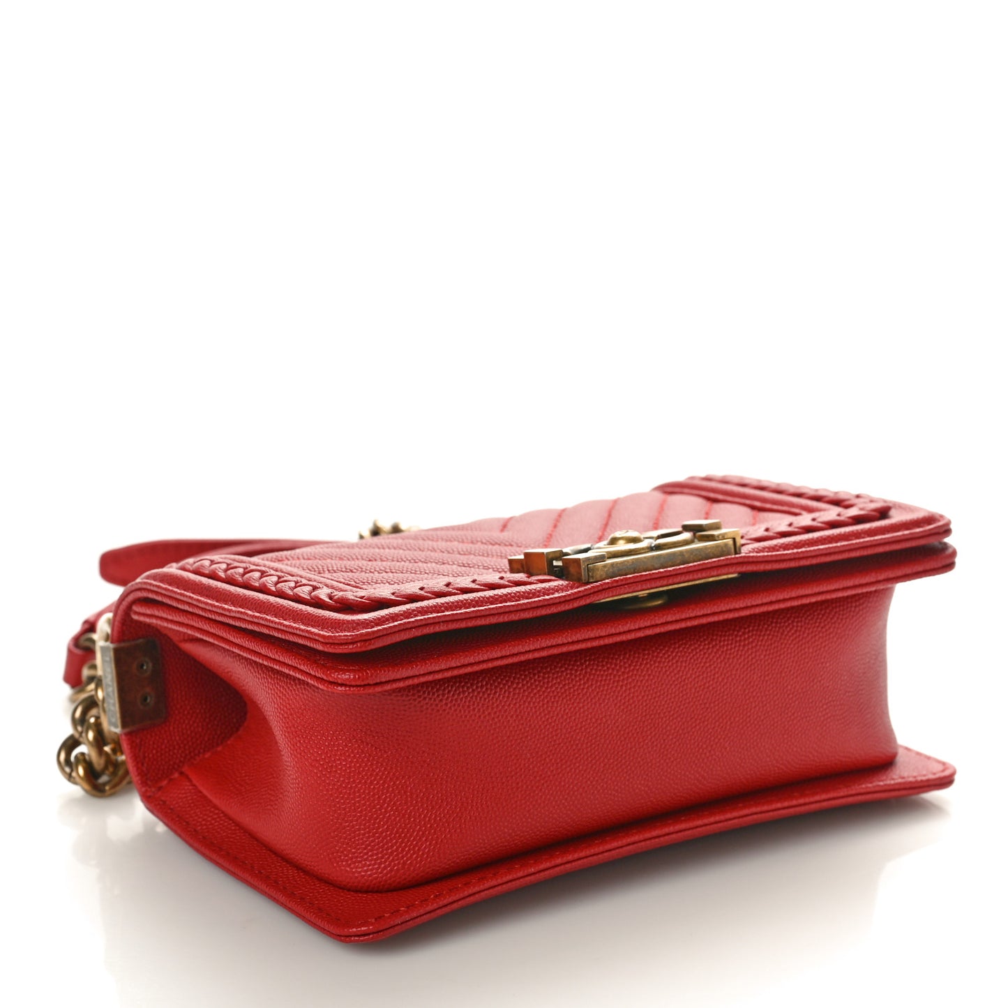 Caviar Chevron Quilted Braided Small Boy Flap Red