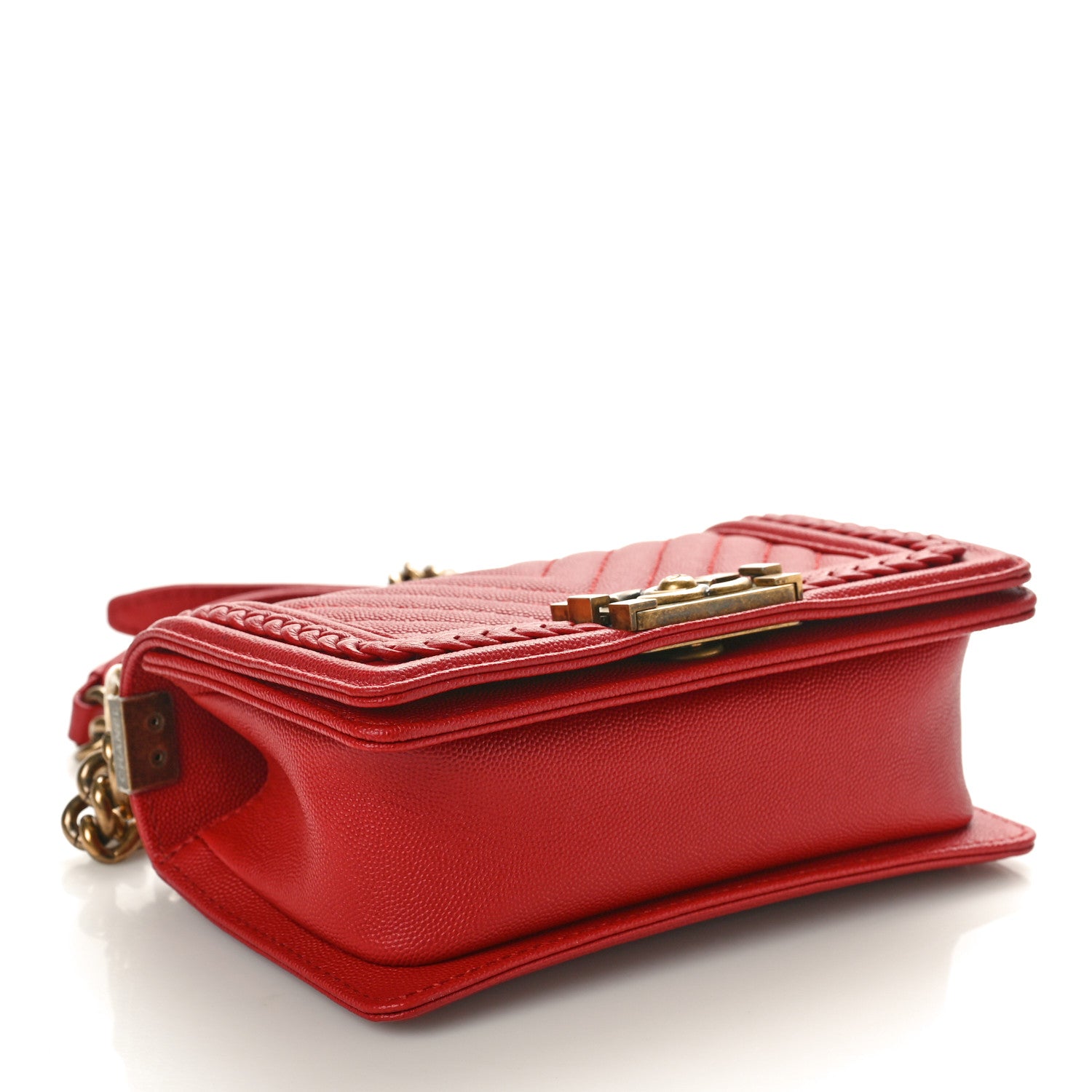 Chanel Caviar Chevron Quilted Braided Small Boy Flap Red 3 of 9