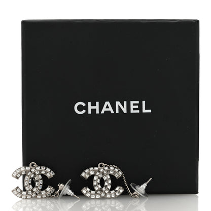 Chanel Crystal Baguette CC Drop Earrings Silver 5 of 5
