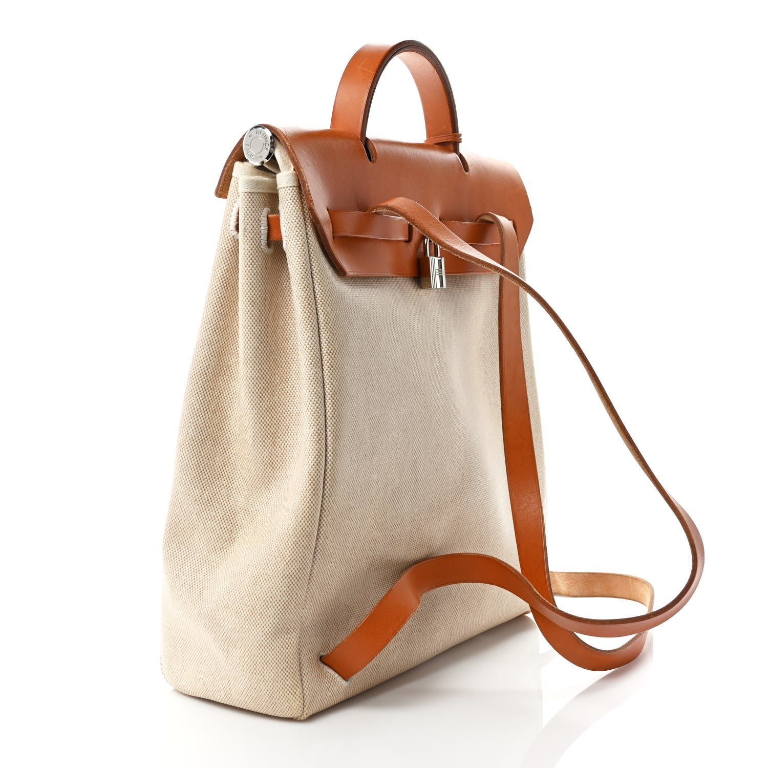 Hermes Toile Vache Calfskin Herbag 30 PM Backpack Natural 3 of 11