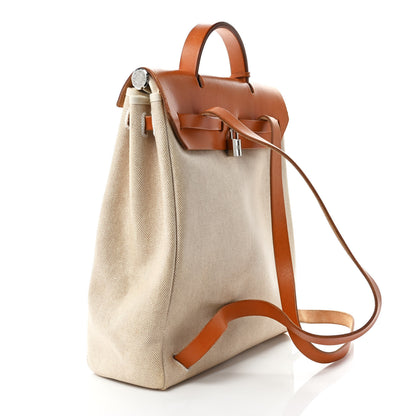 Hermes Toile Vache Calfskin Herbag 30 PM Backpack Natural 3 of 11