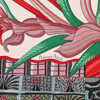 Hermes Silk La Marche Du Zambeze Scarf 90 Rose Pale Rouge Vert 6 of 6