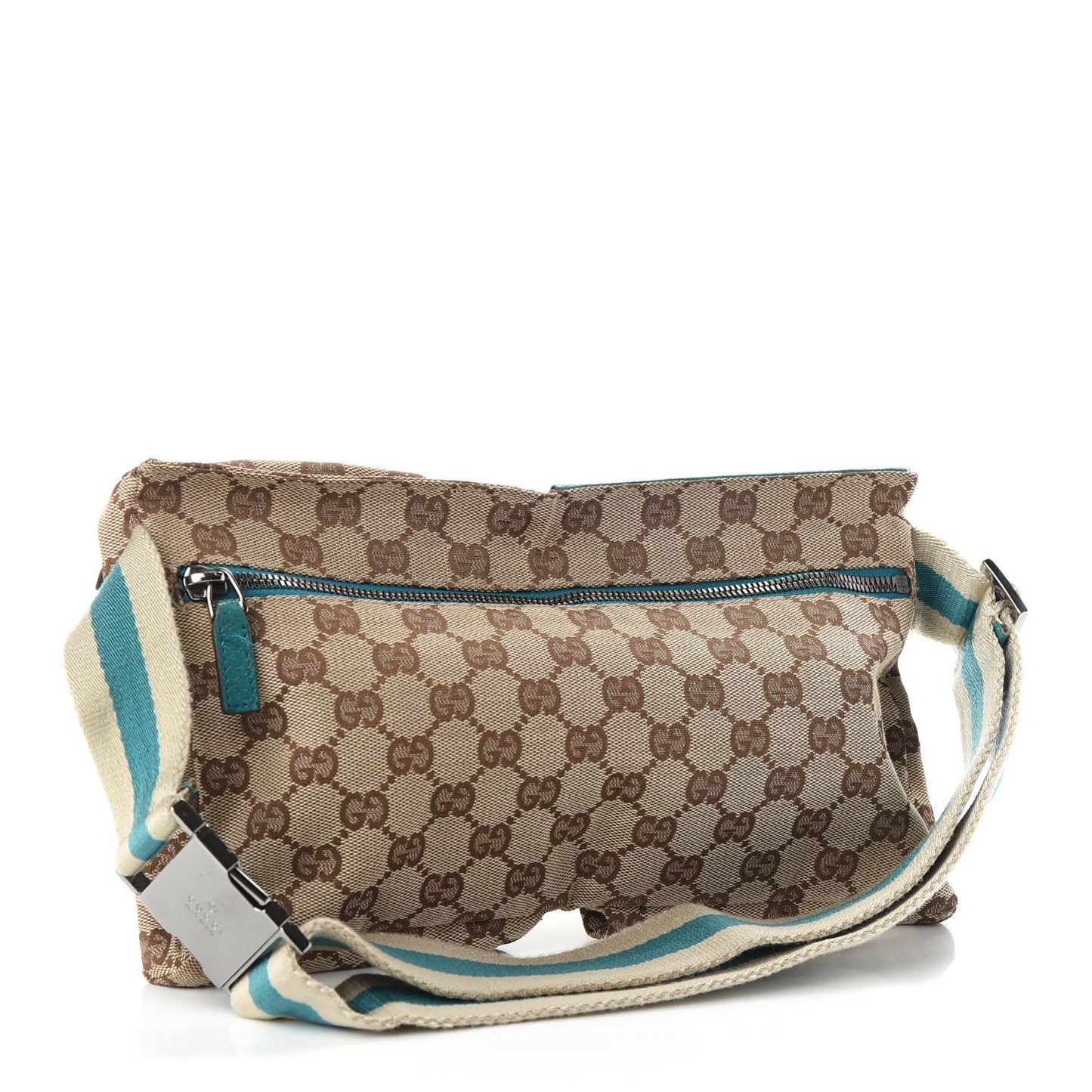 GG Monogram Web Double Pocket Belt Bag Turquoise