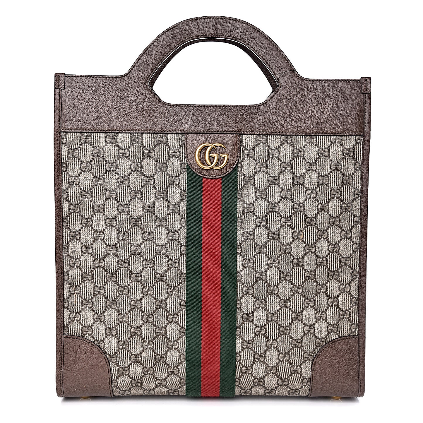 GG Supreme Monogram Textured Calfskin Web Medium Ophidia Slip Handle Tote Beige Ebony New Acero