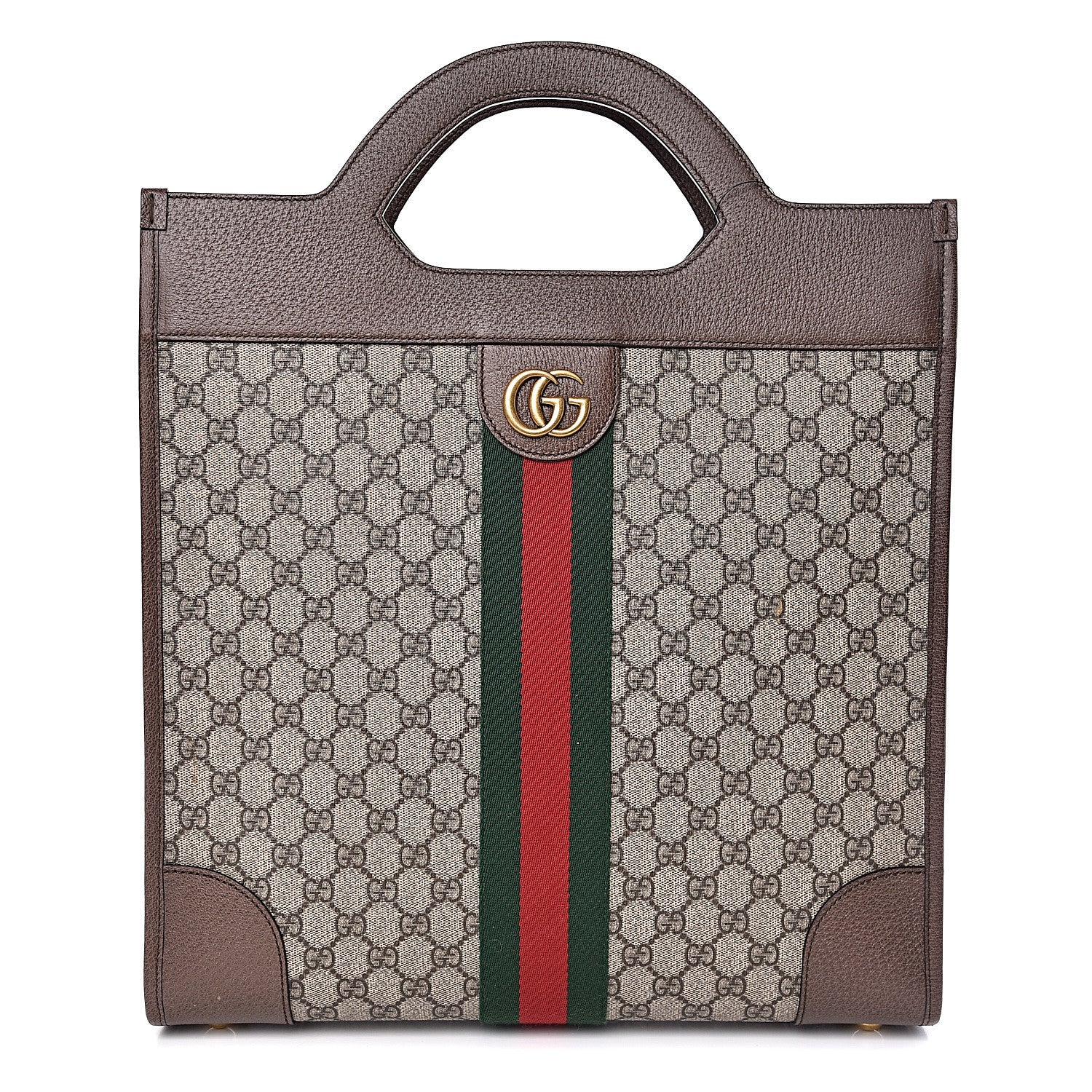 Gucci GG Supreme Monogram Textured Calfskin Web Medium Ophidia Slip Handle Tote Beige Ebony New Acero 1 of 11