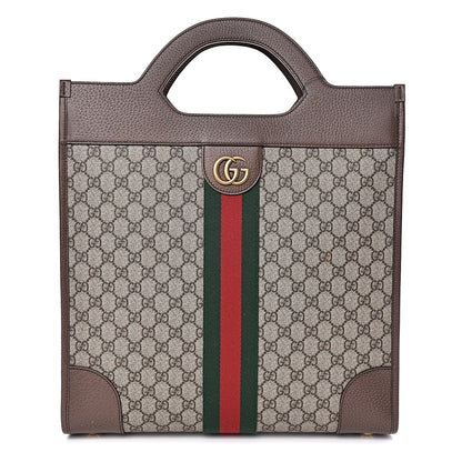Gucci GG Supreme Monogram Textured Calfskin Web Medium Ophidia Slip Handle Tote Beige Ebony New Acero 1 of 11