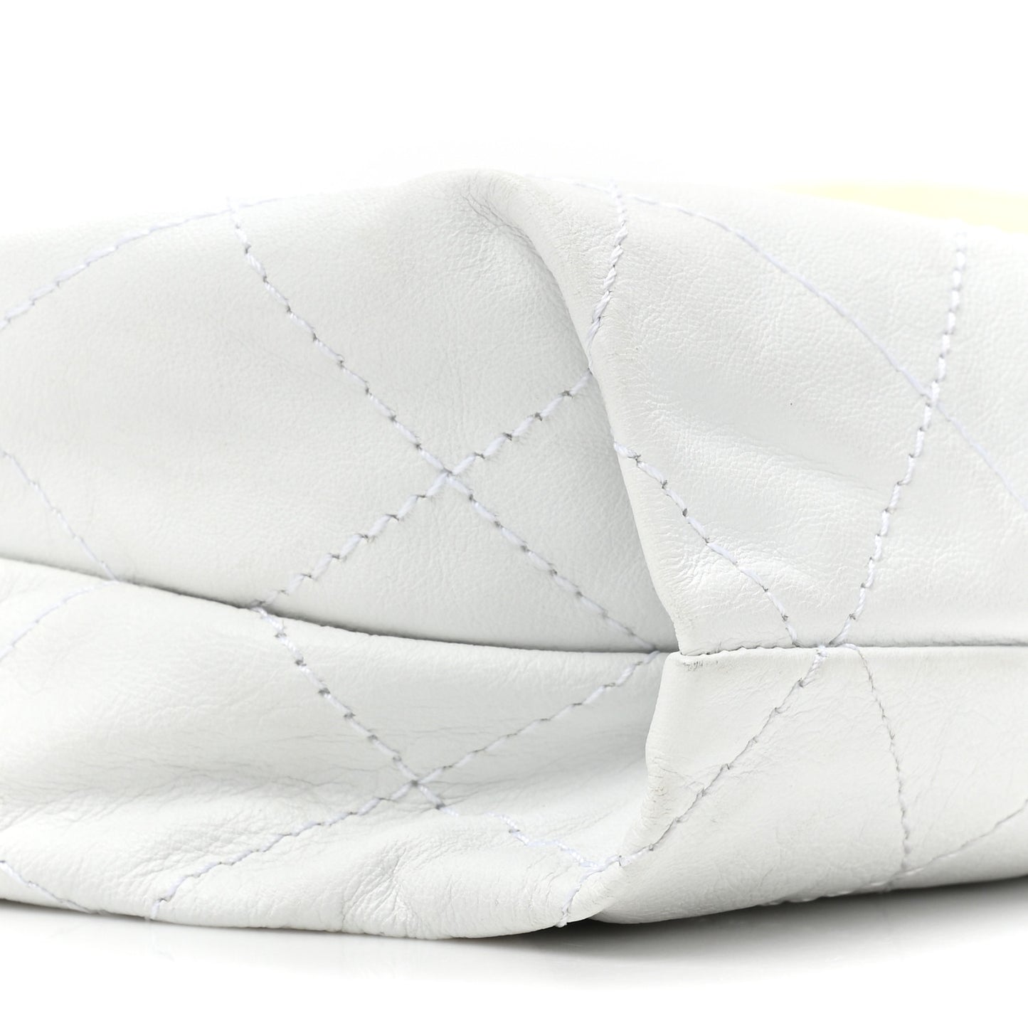 Patent Calfskin Stitched Shoulder To Shoulder Flap Hobo White