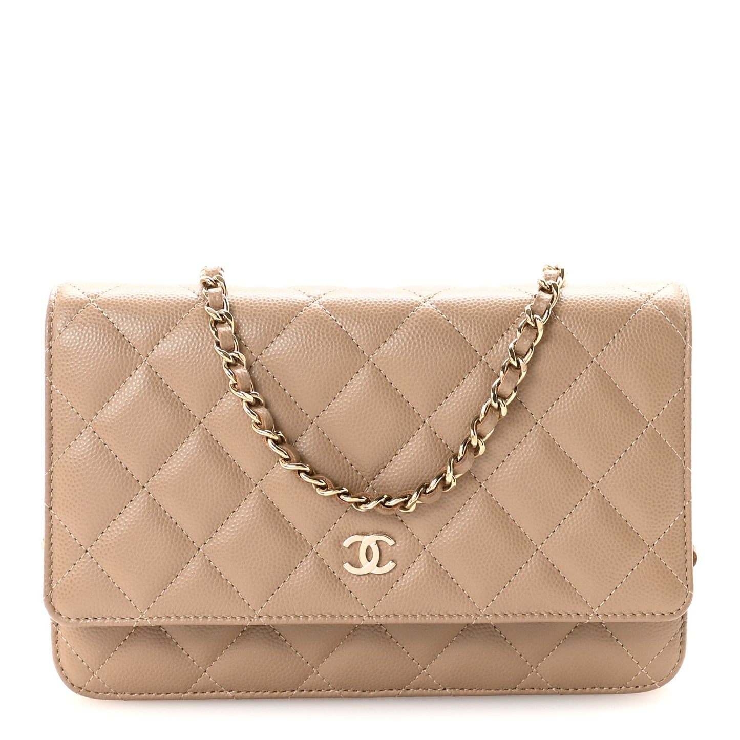 Caviar Quilted Wallet on Chain WOC Beige