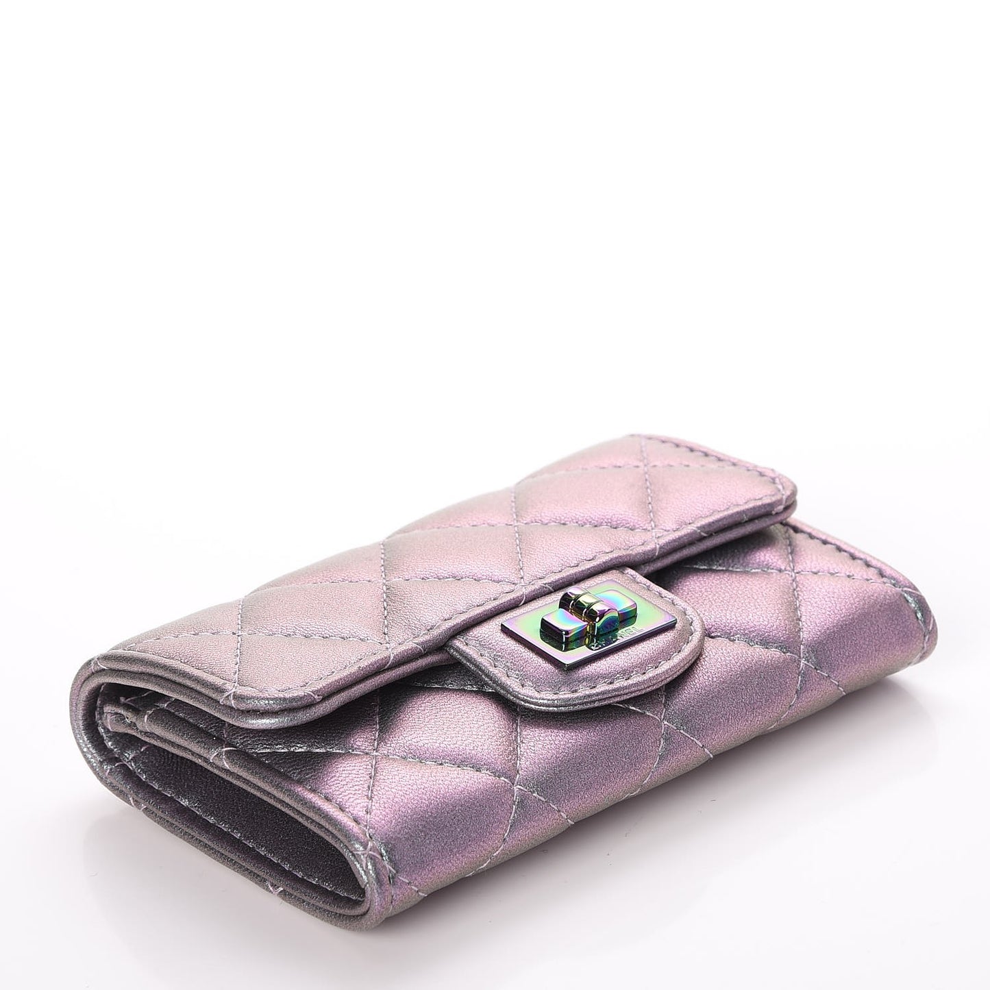 Iridescent Lambskin Quilted Reissue Flap Card Holder Light Purple
