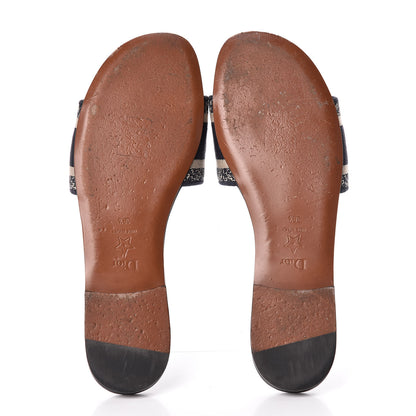 Christian Dior Canvas Embroidered Dway Mules Slide Sandals 38.5 Deep Blue 5 of 12