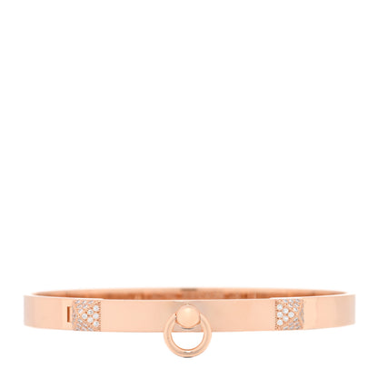 Hermes 18K Rose Gold Diamond PM Collier De Chien Bracelet LG 1 of 4