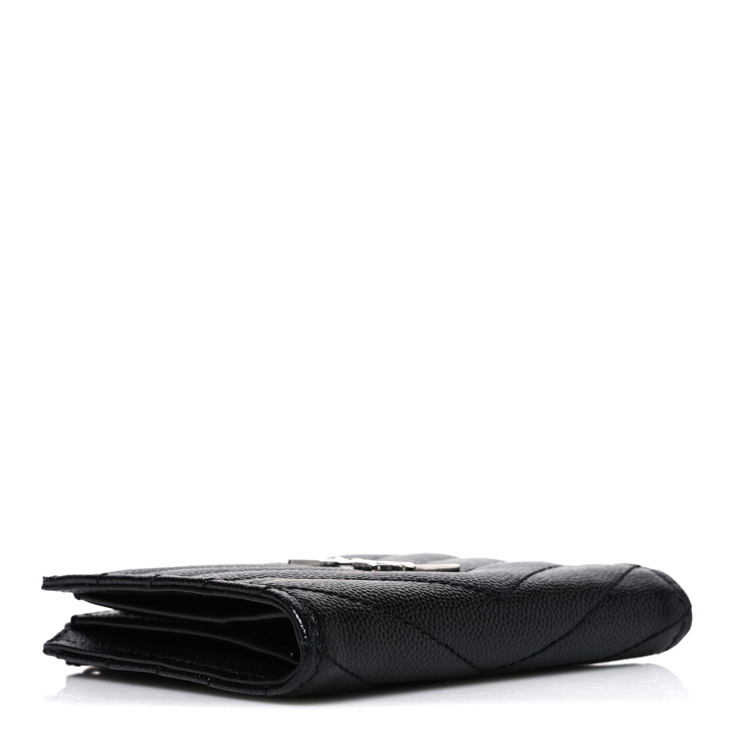 Saint Laurent Grain De Poudre Matelasse Chevron Monogram Zipped Card Case Black 4 of 8