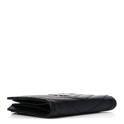 Saint Laurent Grain De Poudre Matelasse Chevron Monogram Zipped Card Case Black 4 of 8
