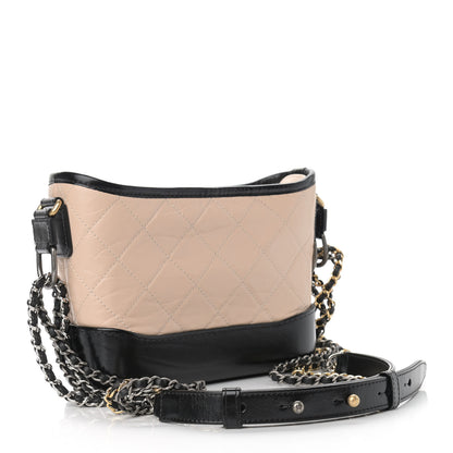 Chanel Aged Calfskin Quilted Small Gabrielle Hobo Beige Black 3 of 9