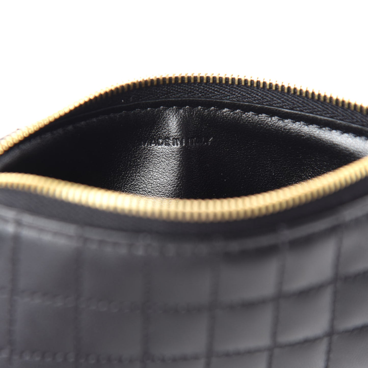 Calfskin Quilted C Charm Coin Card Pouch Black