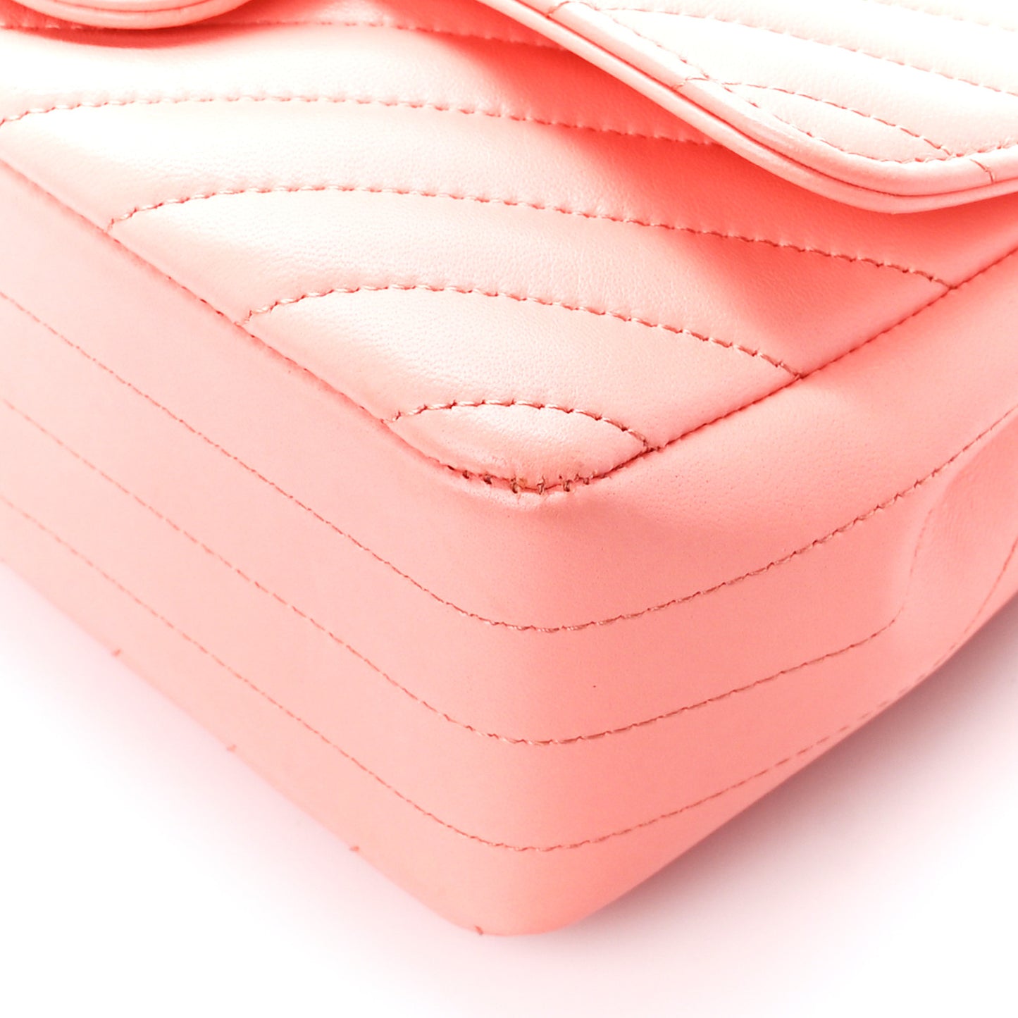 Lambskin Chevron Quilted Mini Rectangular Flap Coral