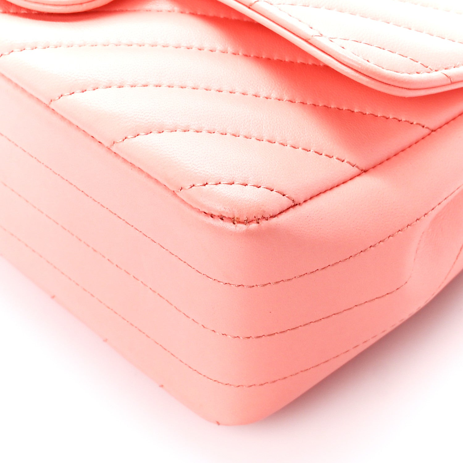 Chanel Lambskin Chevron Quilted Mini Rectangular Flap Coral 10 of 10