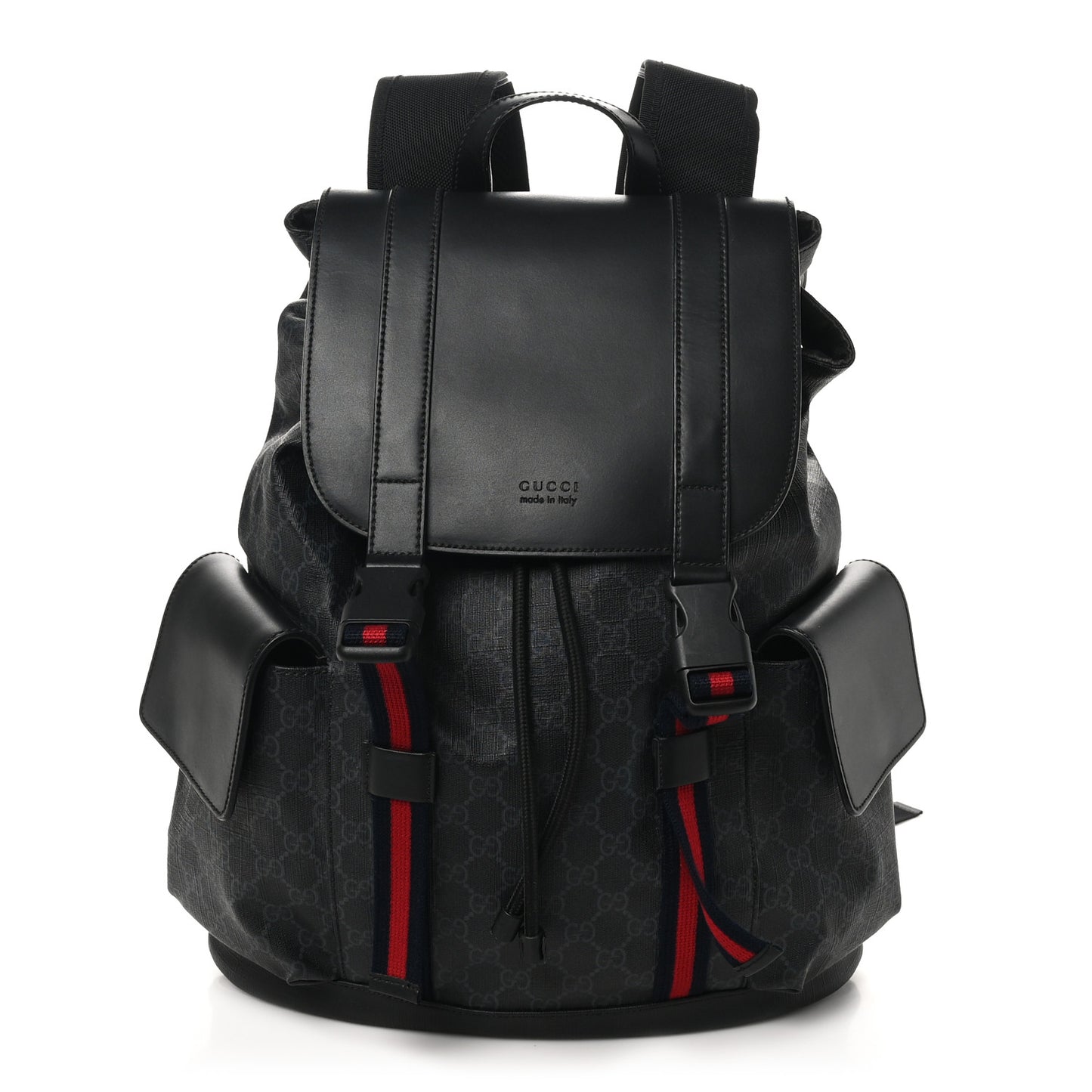 Soft GG Supreme Monogram Calfskin Web Double Buckle Backpack Black