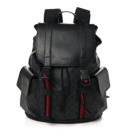 Gucci Soft GG Supreme Monogram Calfskin Web Double Buckle Backpack Black 1 of 10