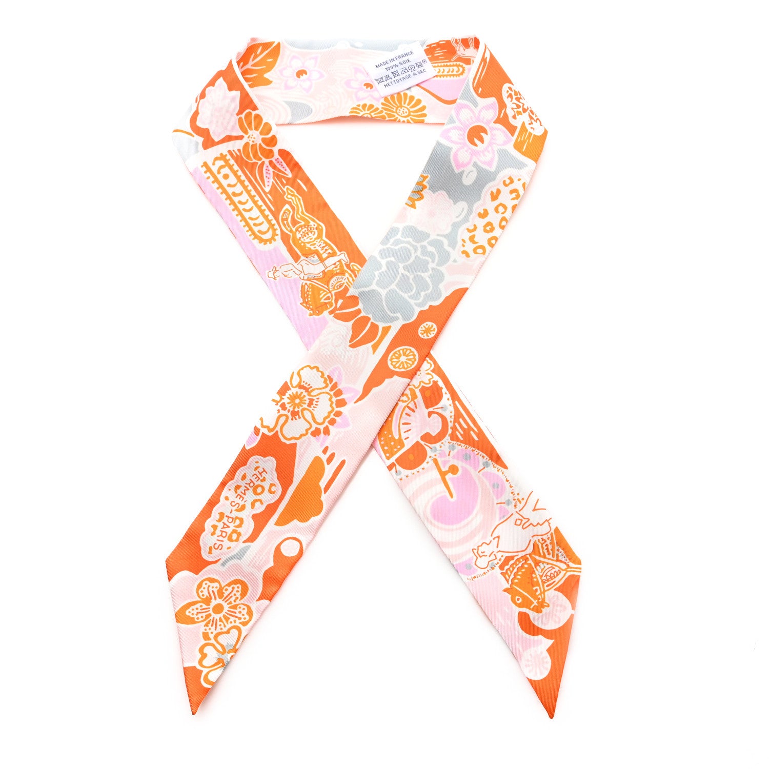 Hermes Silk Bingata Twilly Orange Rose Gris 1 of 3