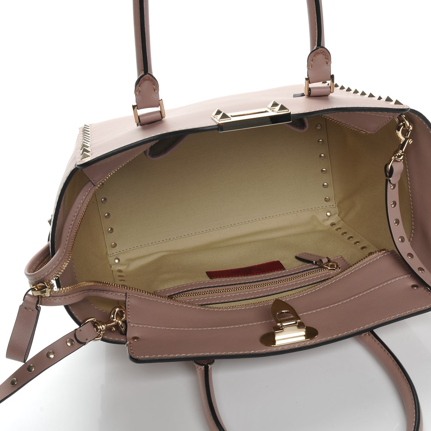Vitello Small Rockstud Double Handle Tote Poudre