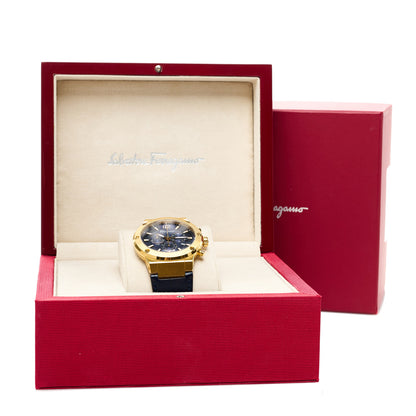 Salvatore Ferragamo Stainless Steel Alligator 44mm Chronograph Quartz Watch Blue F-80 5 of 5