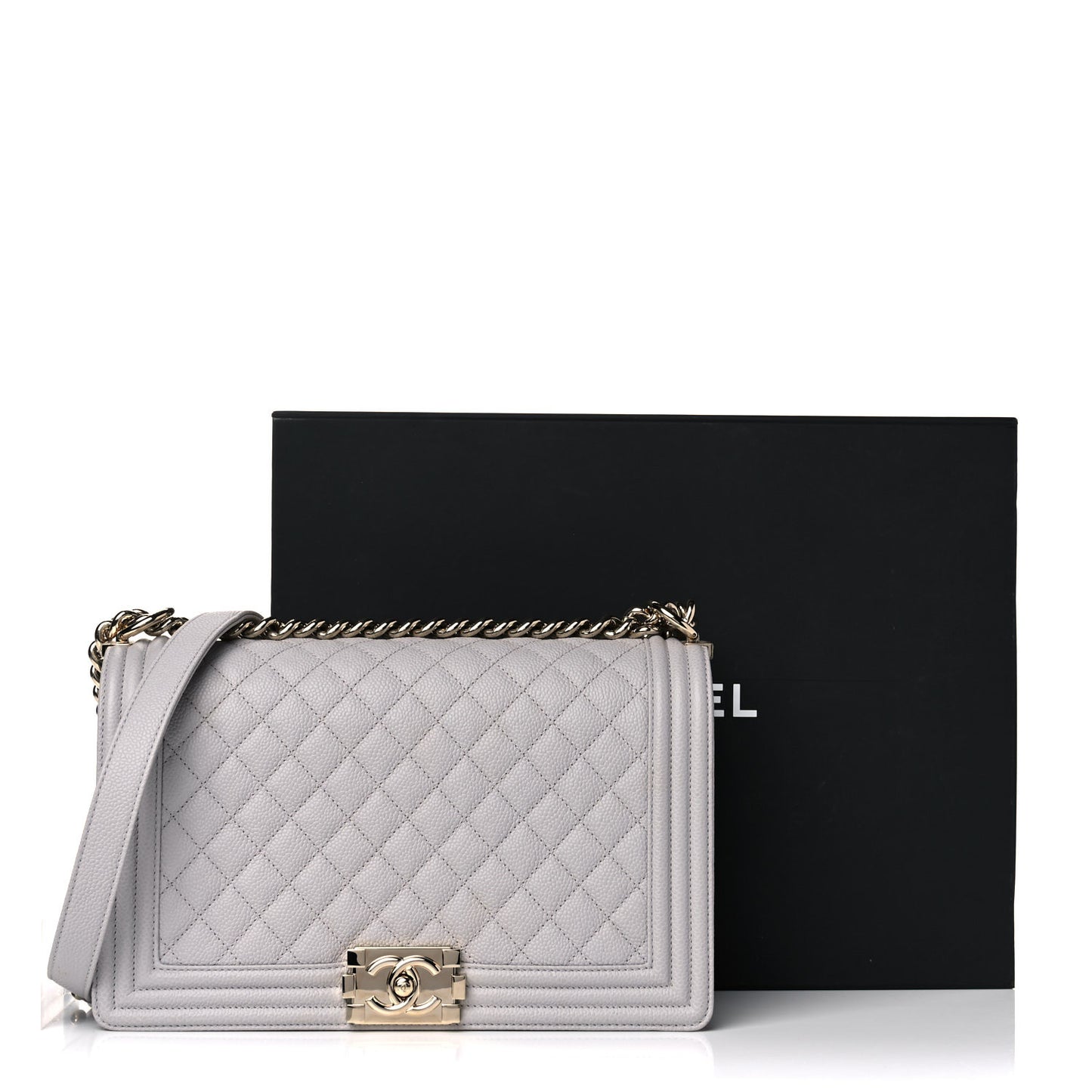 Caviar Quilted New Medium Boy Flap Grey