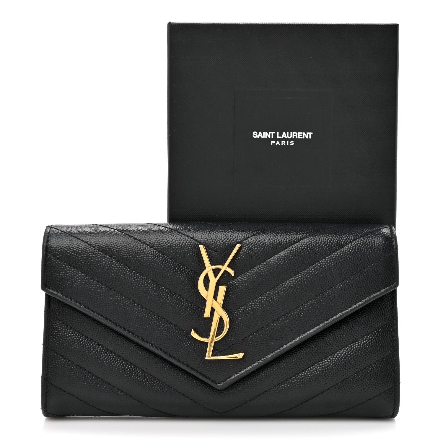 Saint Laurent Grain De Poudre Matelasse Chevron Monogram Flap Wallet Black 12 of 12