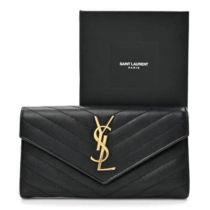 Saint Laurent Grain De Poudre Matelasse Chevron Monogram Flap Wallet Black 12 of 12