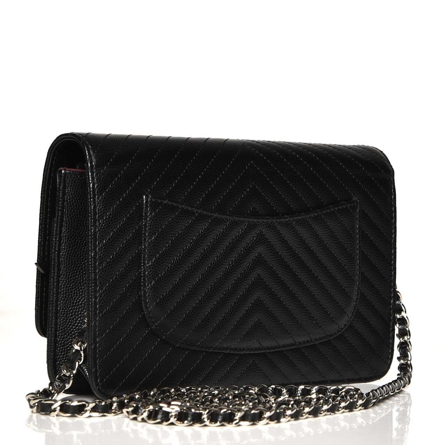Caviar Chevron Quilted Wallet On Chain WOC Black