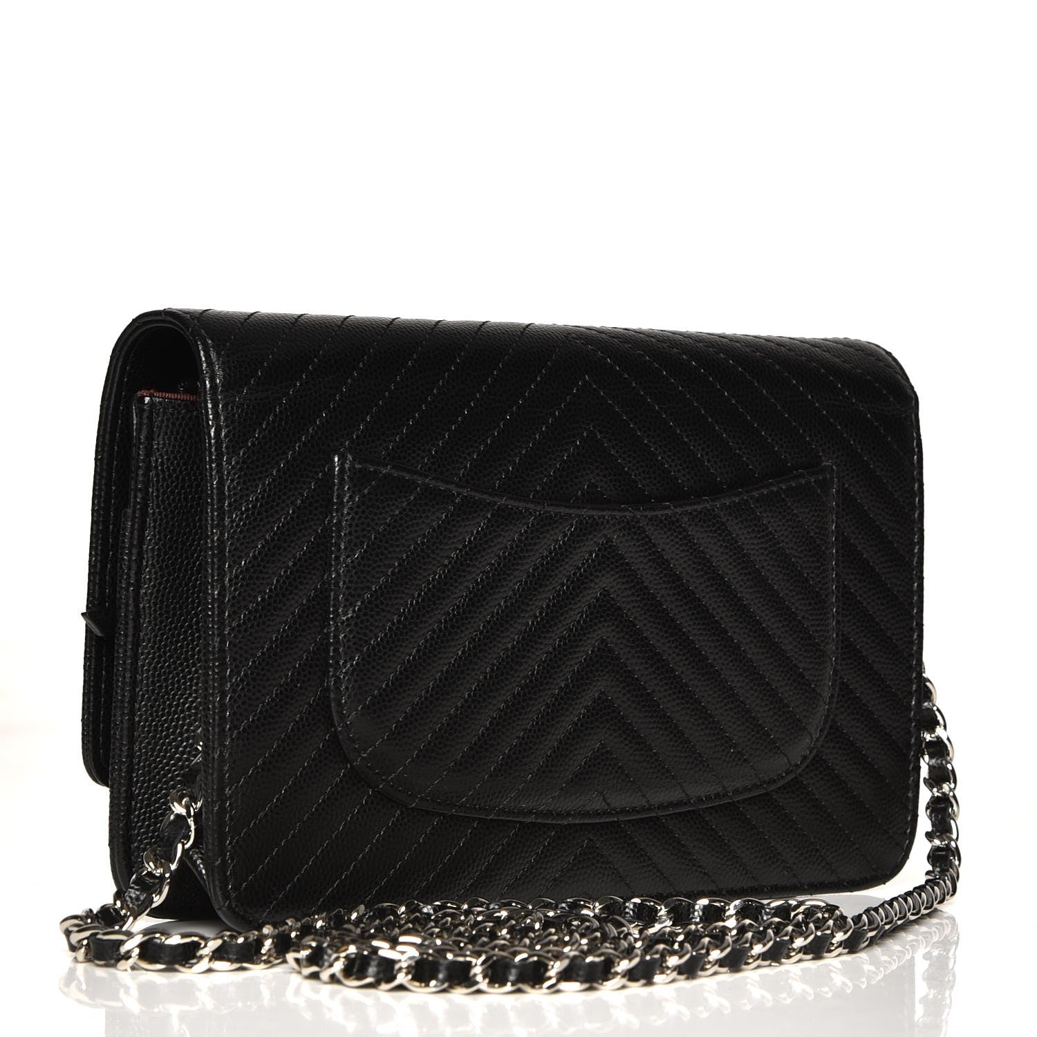 Chanel Caviar Chevron Quilted Wallet On Chain WOC Black 3 of 8