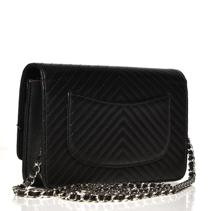 Chanel Caviar Chevron Quilted Wallet On Chain WOC Black 3 of 8