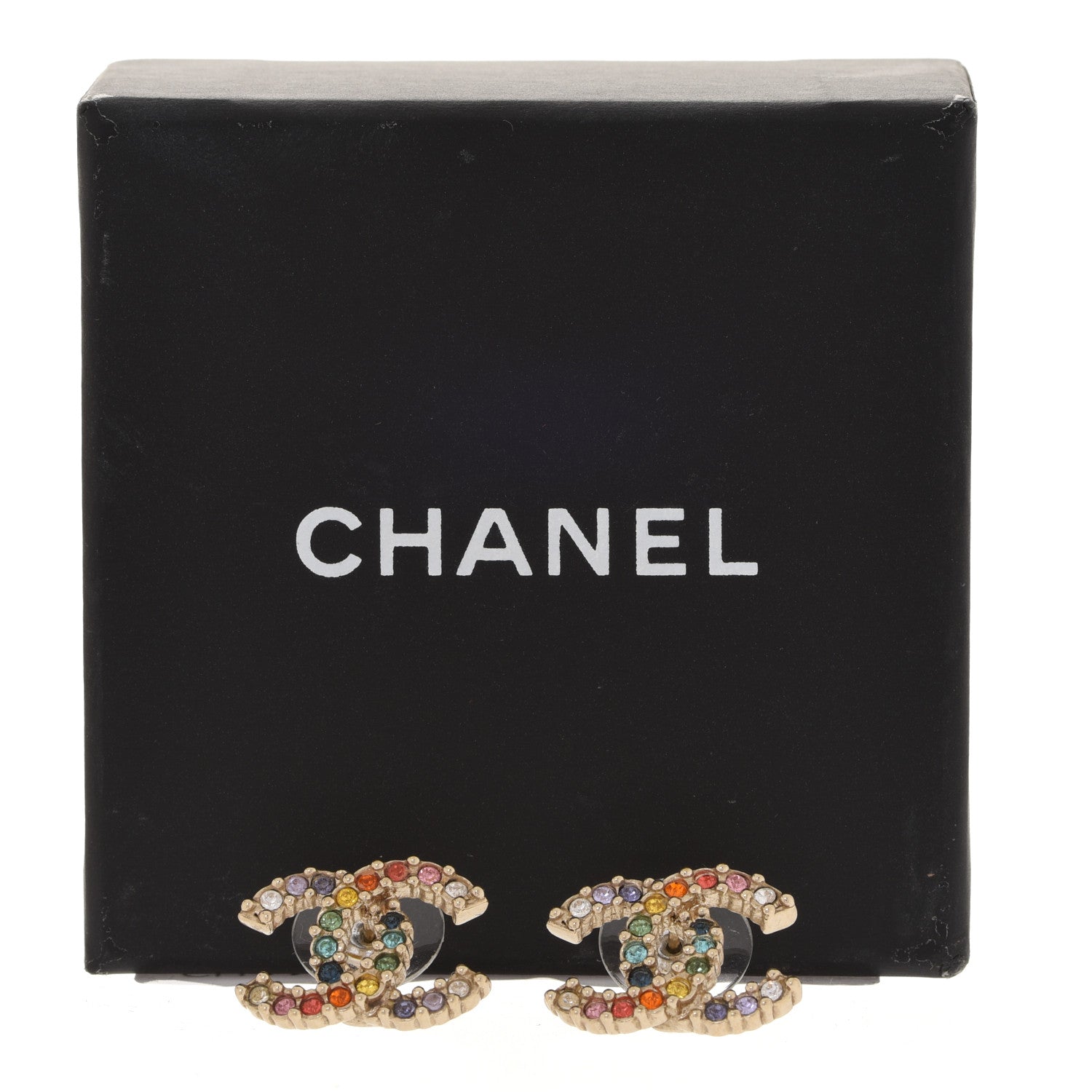 Chanel Crystal Over The Rainbow CC Earrings Gold Multicolor 5 of 5