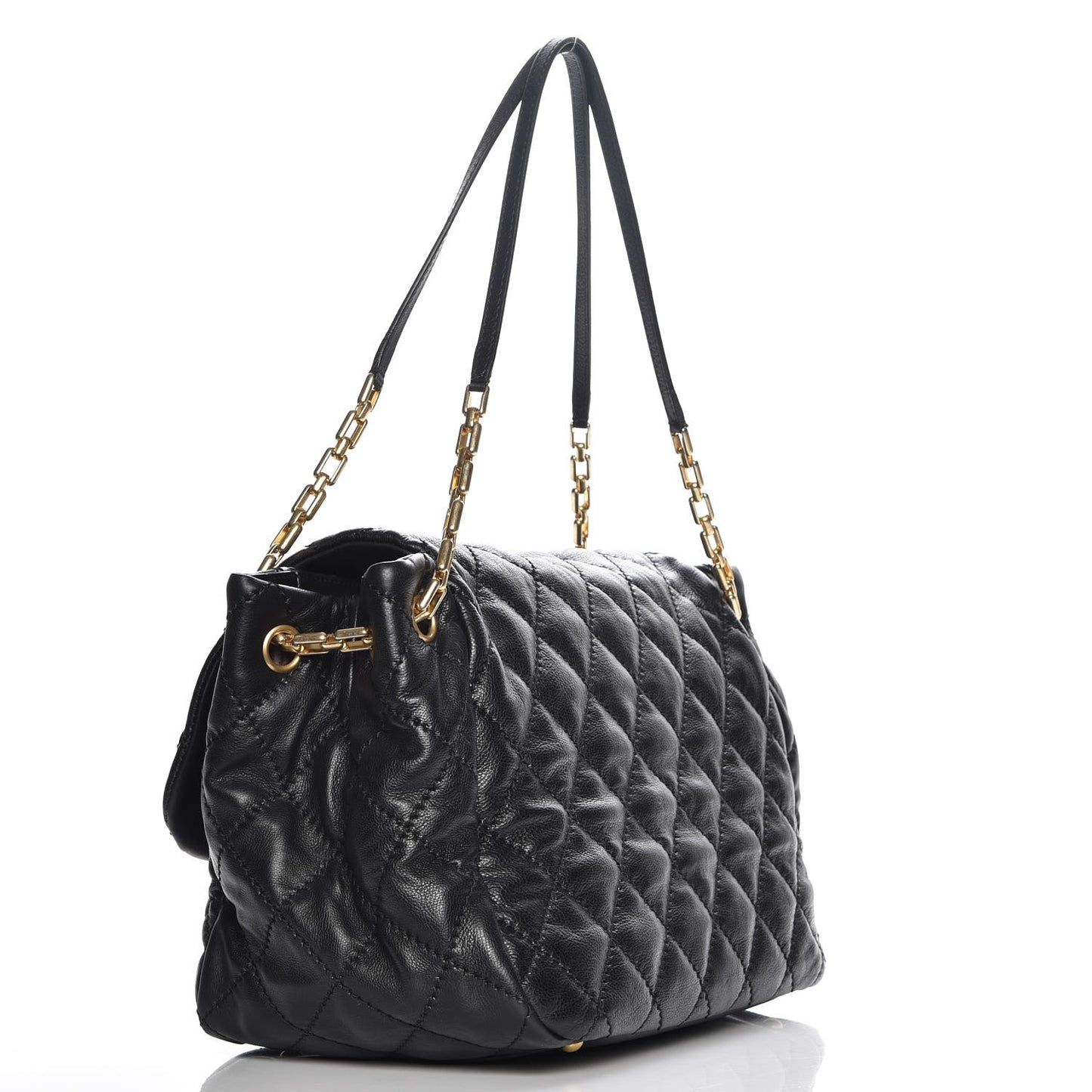 Calfskin Quilted Jumbo Retro Chain Accordion Flap Black
