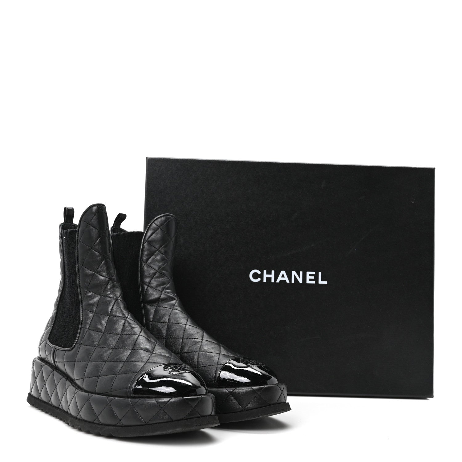 Chanel Lambskin Patent CC Cap Toe Quilted Short Platform Boots 39 Black 10 of 10